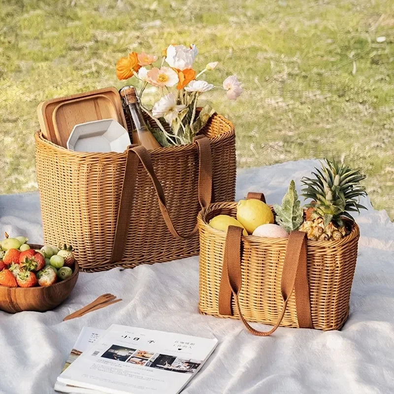 panier de pique-nique en osier pour rangement et courses