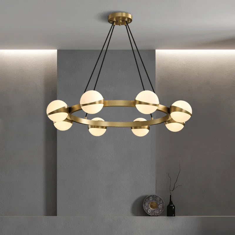 lustre nordique de luxe en cuivre avec anneau décoratif