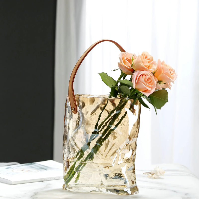 vase en verre transparent texture froissée pour fleurs et terrarium