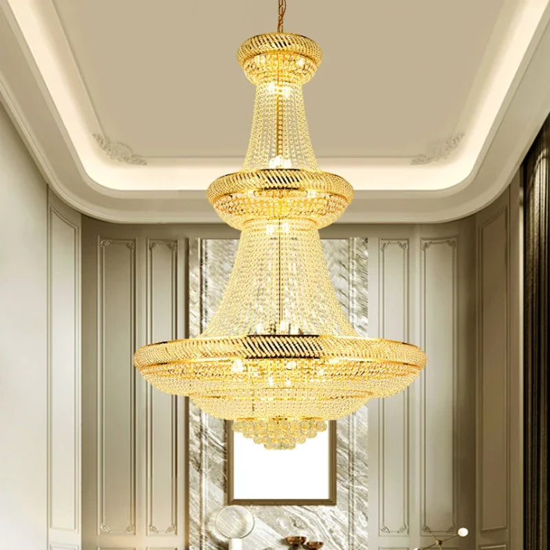 lustre moderne en cristal led pour hall d'entrée luxueux