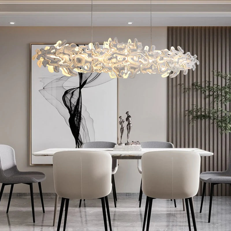 lustre de luxe postmoderne nordique en acier inoxydable pour intérieur