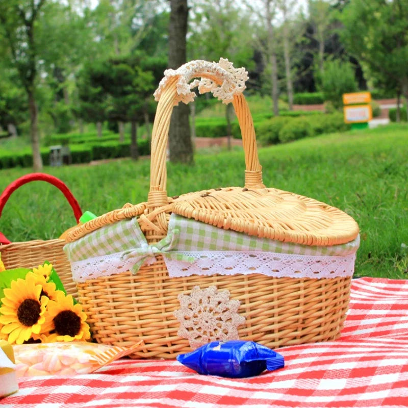 panier en osier tissé à la main pour pique-nique et rangement extérieur