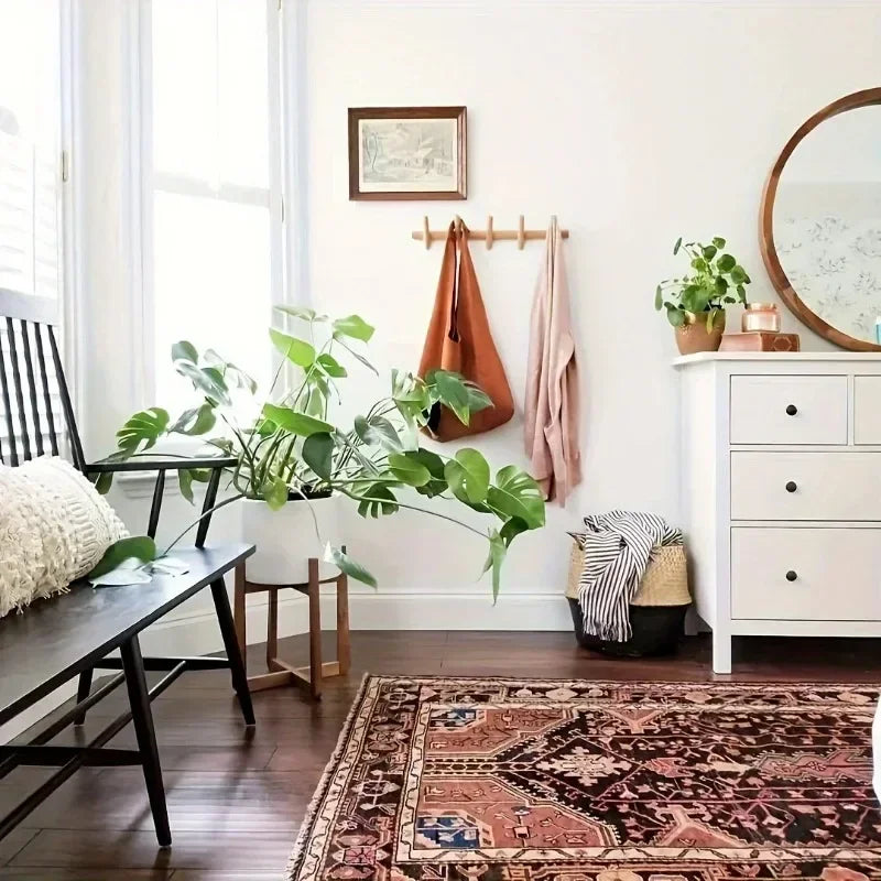 porte-manteau en bois massif avec crochets pour rangement mural décoratif