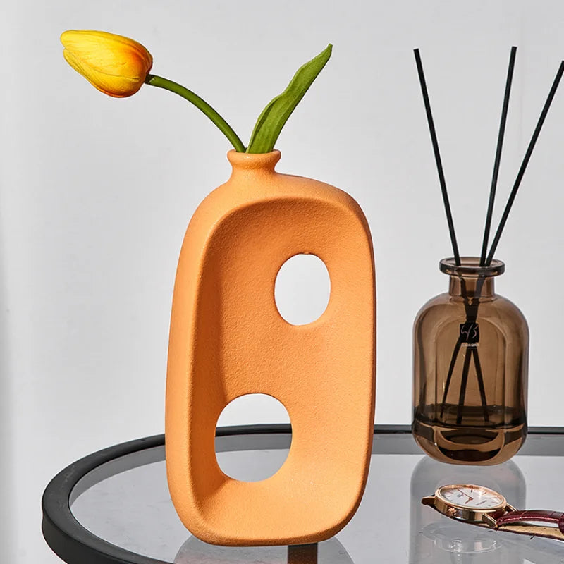 vase ajouré en céramique pour fleurs sèches et décoration intérieure