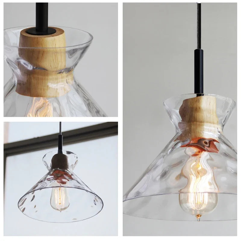 Lamp Mini Pendant Lighting With Handblown Clear Hammered Glass Shade, Adjustable Cord Ceiling Light Fixture For Kitchen Island