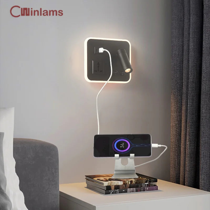 lampe de chevet murale led avec port usb et interrupteur rotatif