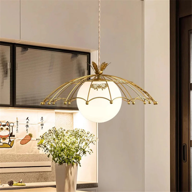 suspension à led en verre avec chapeau doré style nordique pour décoration