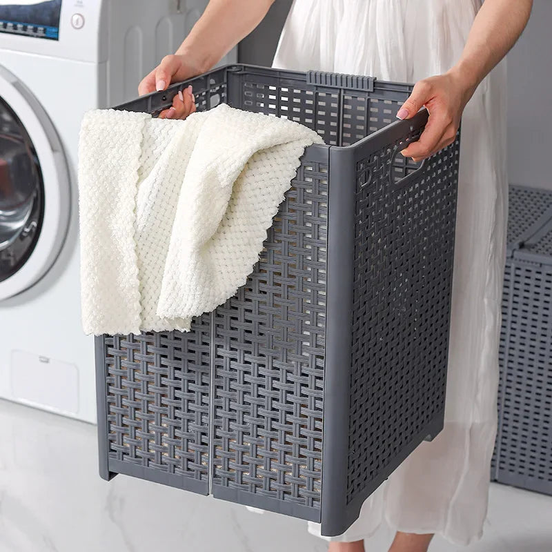 panier à linge pliable avec couvercle et séparation