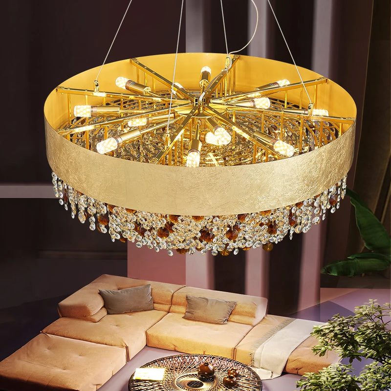 2024 Modern crystal chandelier for living room home decor hanging cristal lamp round gold led light fixture with dimmable