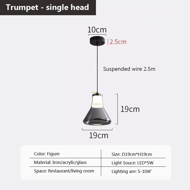 suspension en verre à plusieurs têtes pour intérieur moderne