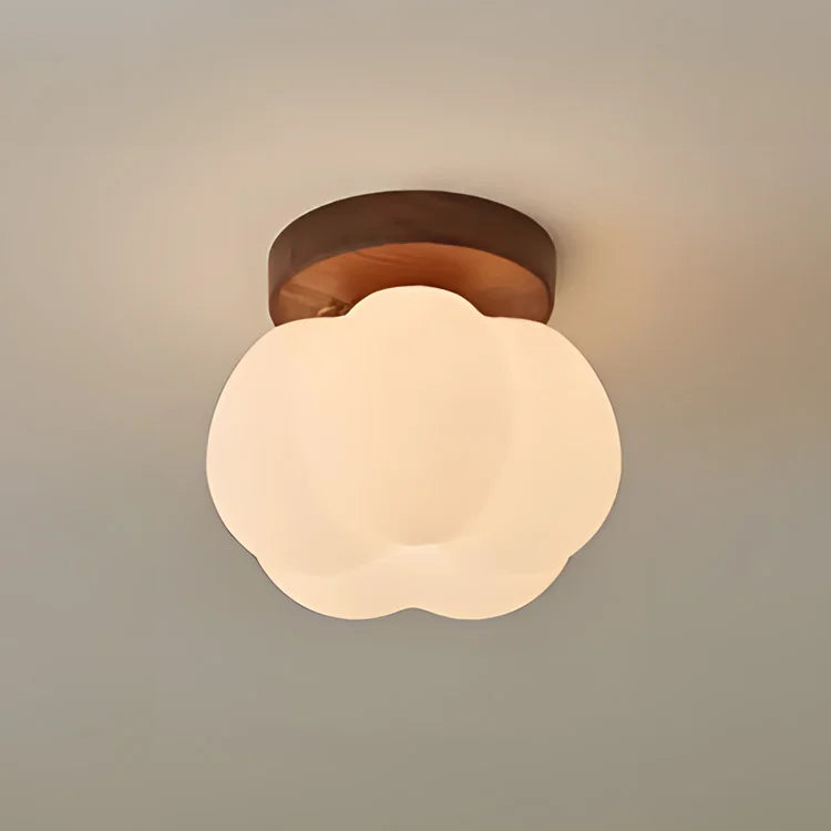 Walnut Wood Roll Molded Pumpkin, Wabi Sabi Modern, Flush Ceiling light fixture for Entrance Hall, Corridor, Balcony, Entrance