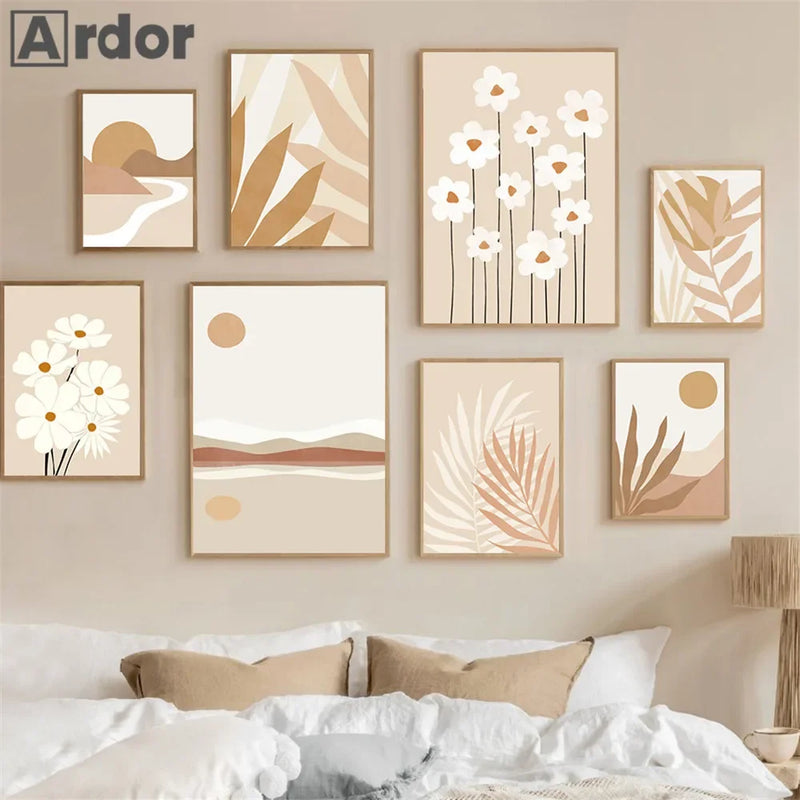 Tableau affiche abstraite boho avec feuille de palmier pour décoration moderne