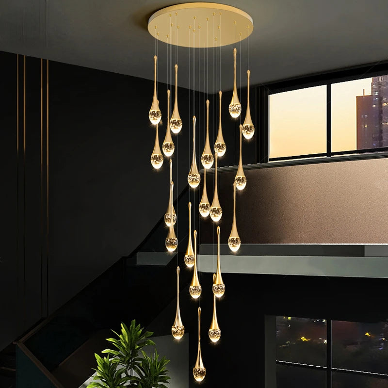 2024 Teardrop LED chandelier staircase luxury corridor long spiral crystal lamp modern home decorative chandelier fixtures