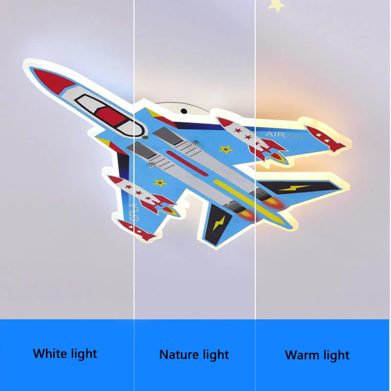 Cartoon Blue Airplane Ceiling Lamps LED Boy Bedroom Ceiling Light Eye Protection Baby  Kids Room Remote Control Plane Lamp 220V