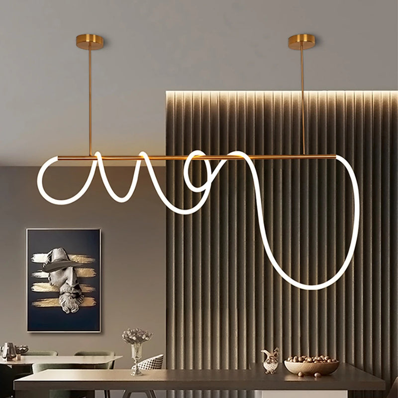 suspension moderne design long tube lumineux flexible pour espace contemporain