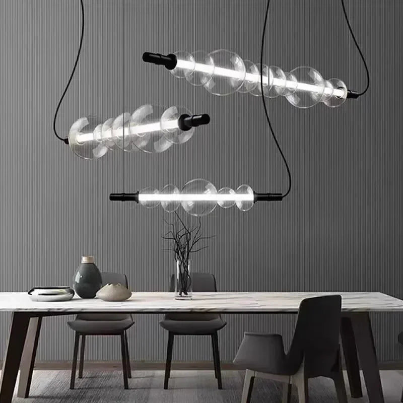 lustre suspendu en verre avec lumières led pour décoration moderne