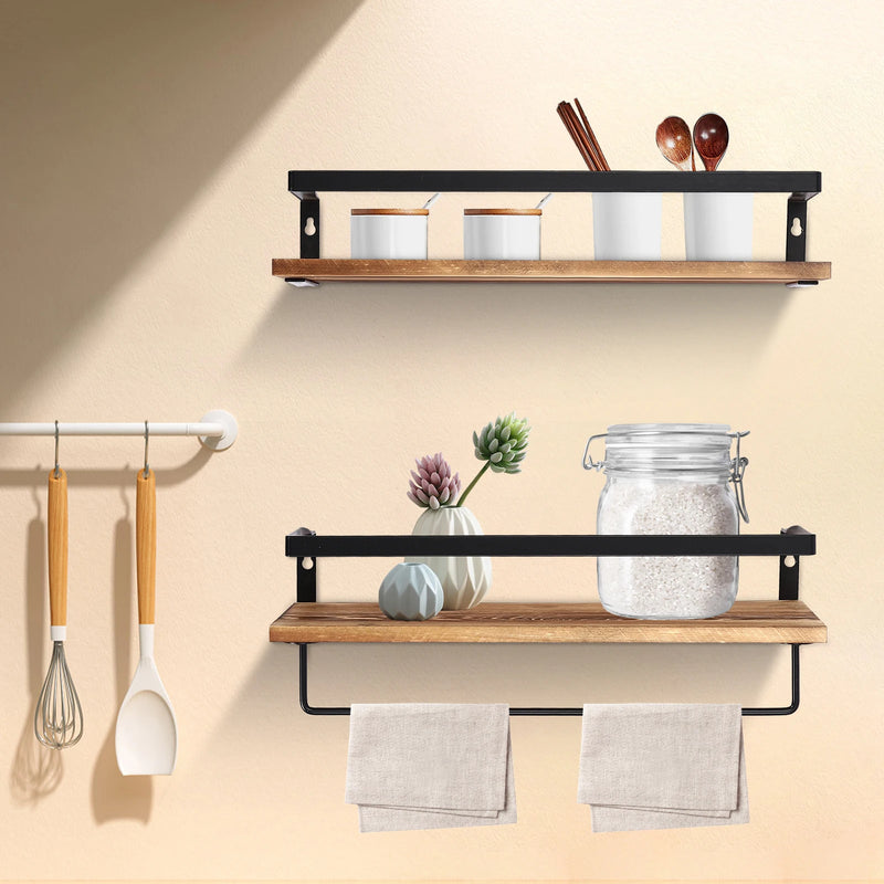 etagère murale en bois avec barre porte-serviettes pour rangement pratique