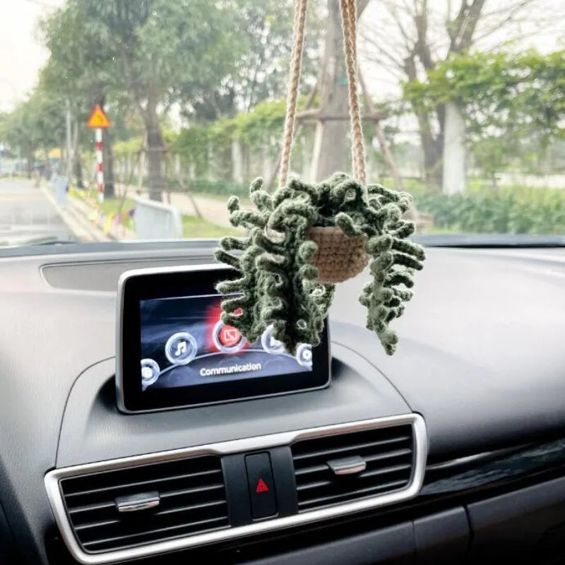 crochet suspendu créatif pour décoration de voiture plante en pot