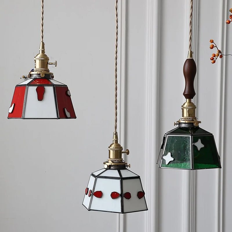 lampe à main vintage nordique avec verre coloré et cuivre