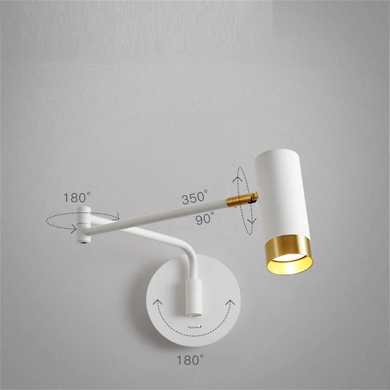 applique murale led pivotante avec interrupteur et bras flexible