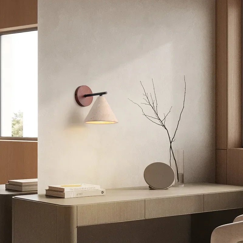 Natural Stone High Quality Wall Lamp Yellow Travertine Sconce Lights with Glass Ball for Bedroom