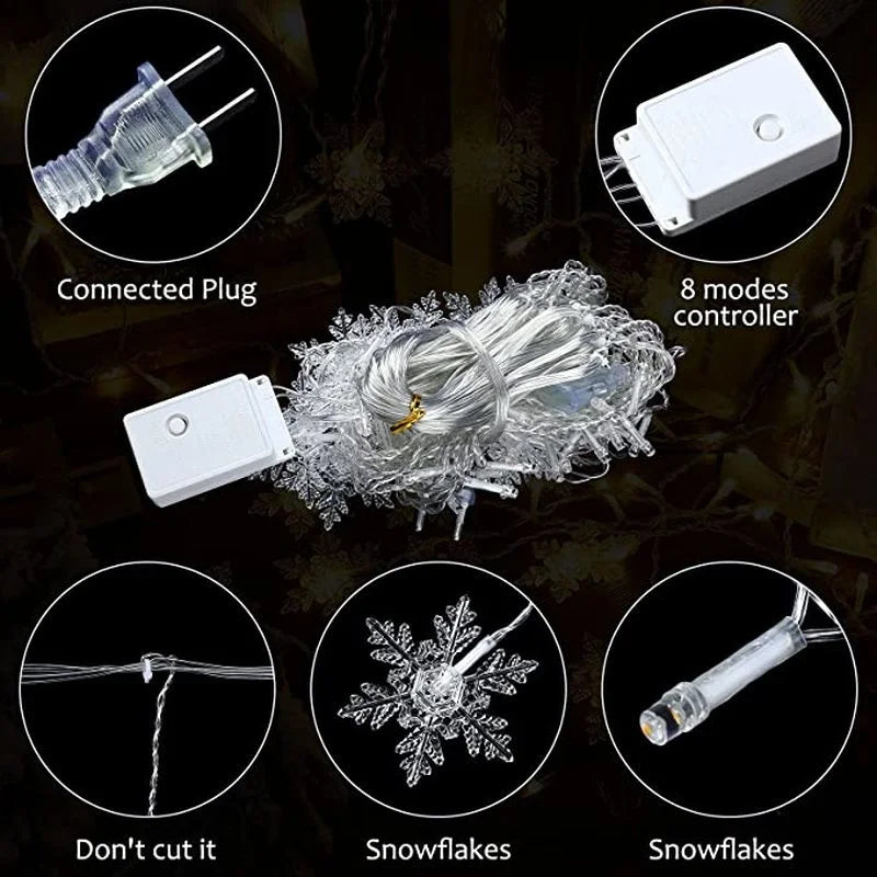 guirlande lumineuse led flocons de neige pour Noël et fêtes