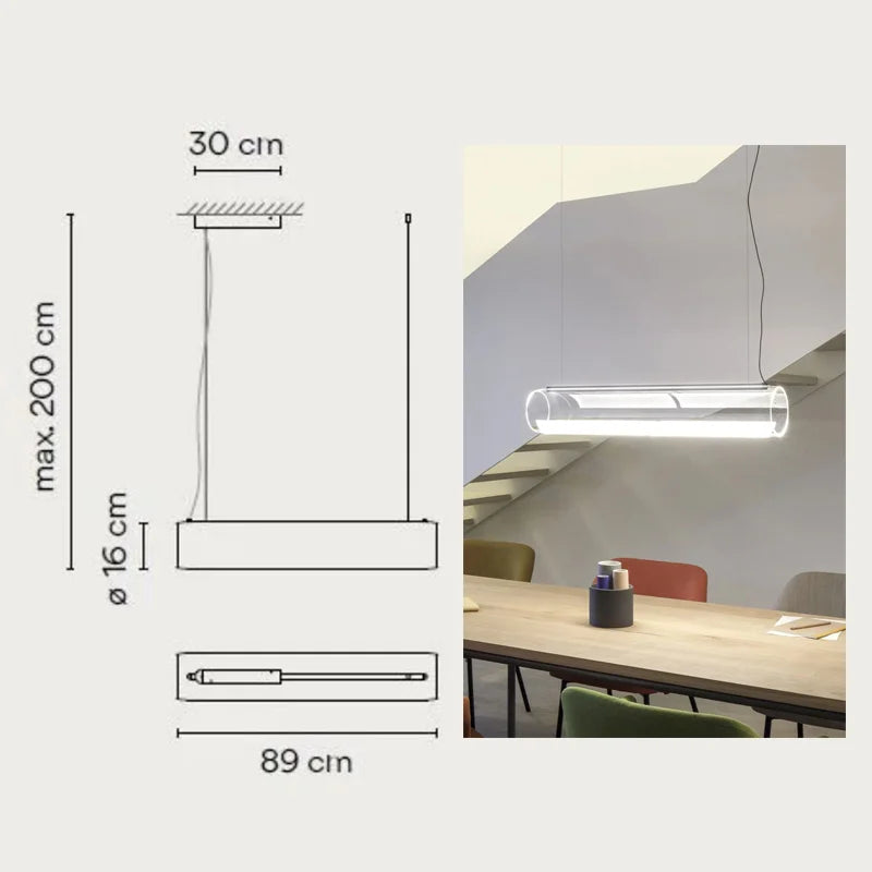 lustre moderne en verre transparent avec éclairage led