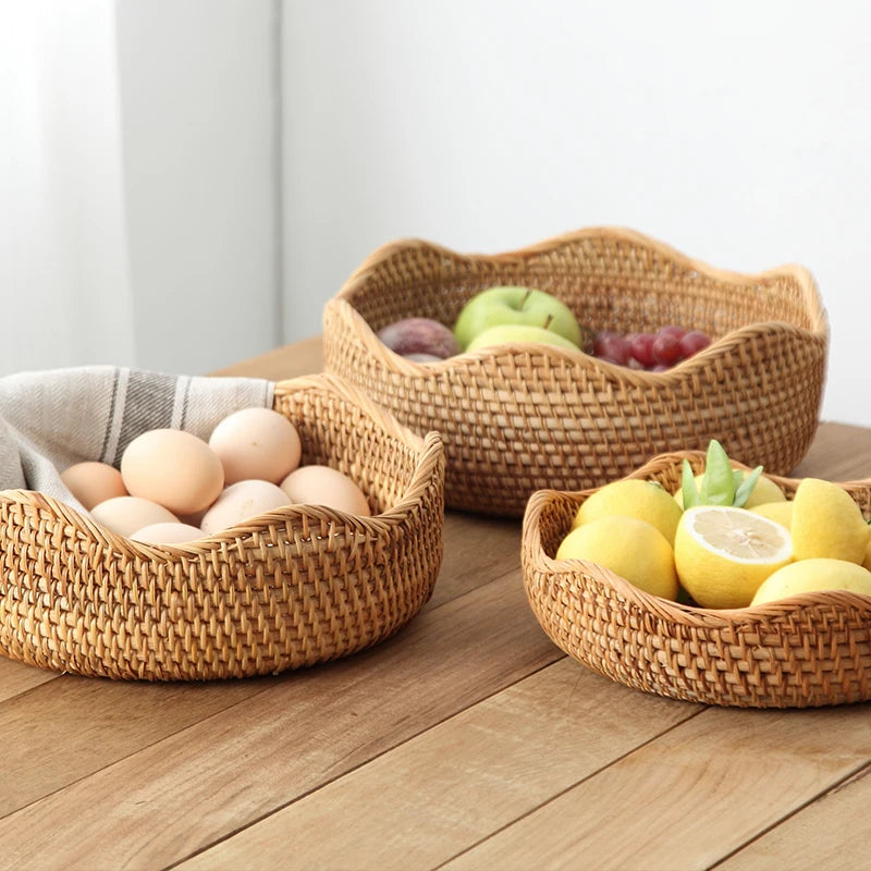 panier en rotin tissé pour rangement et pique-nique