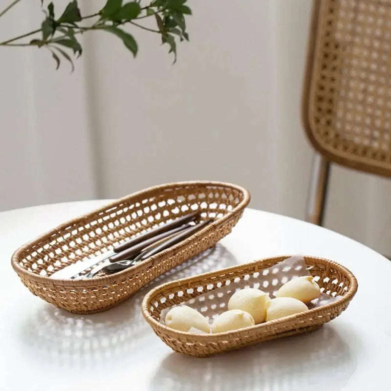 panier de rangement ovale en rotin pour pain et fruits