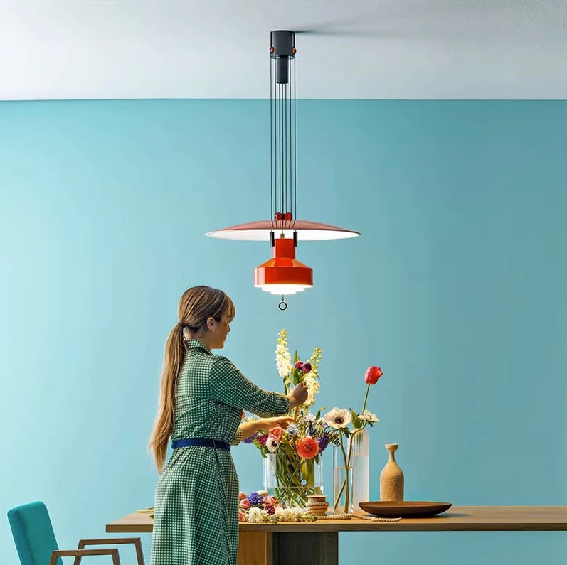 Nordic Creative LED Restaurant Stretching UFO Pendant Light Modern and Simple Vintage Dining Table and Bar Adjustable Ring Light