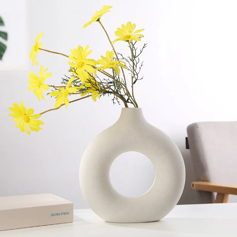 vase circulaire en céramique pour décoration intérieure et fleurs