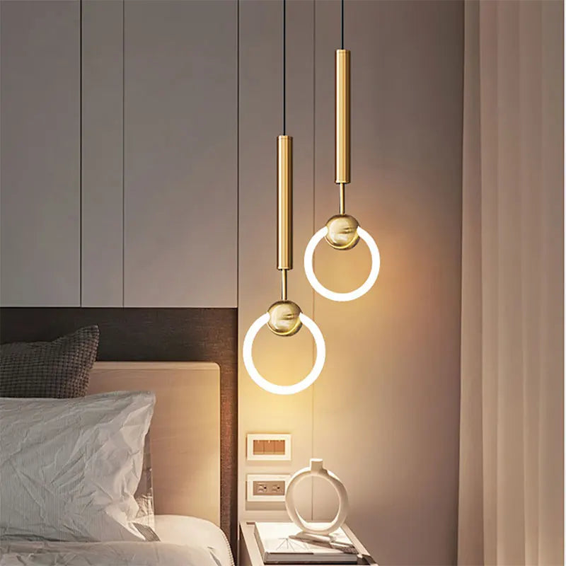 Nordique Led anneau suspension lumières luxe cercle suspension lampe salle à manger cuisine île chambre noir or lustre décor luminaire