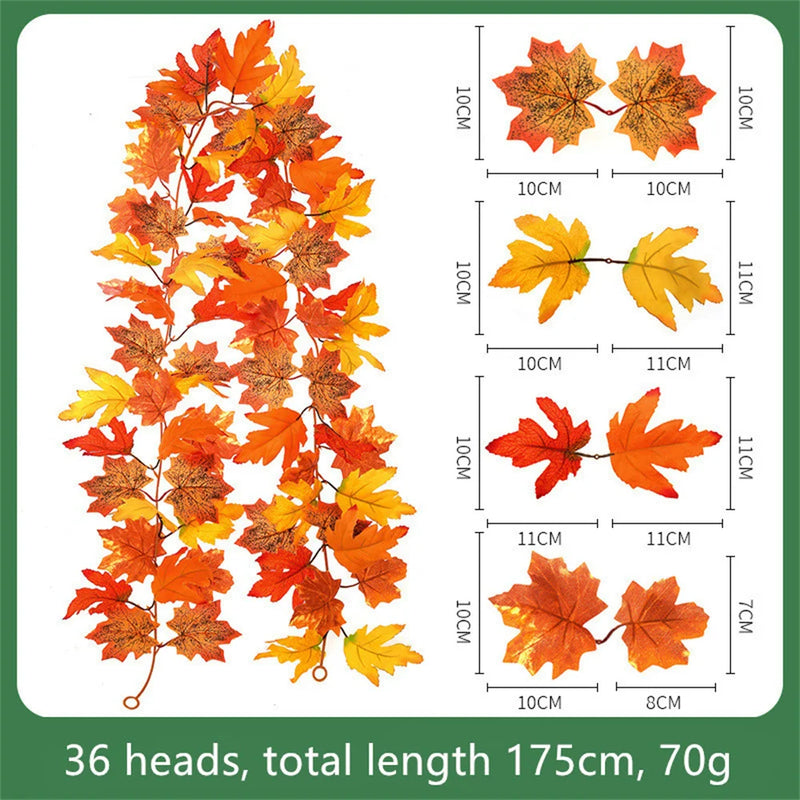 guirlande de feuilles d'érable artificielles en soie décorative pour jardin