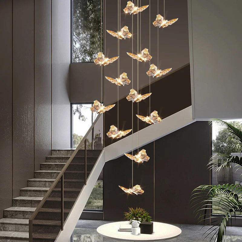 lustre long nordique postmoderne papillon acrylique luxe villa