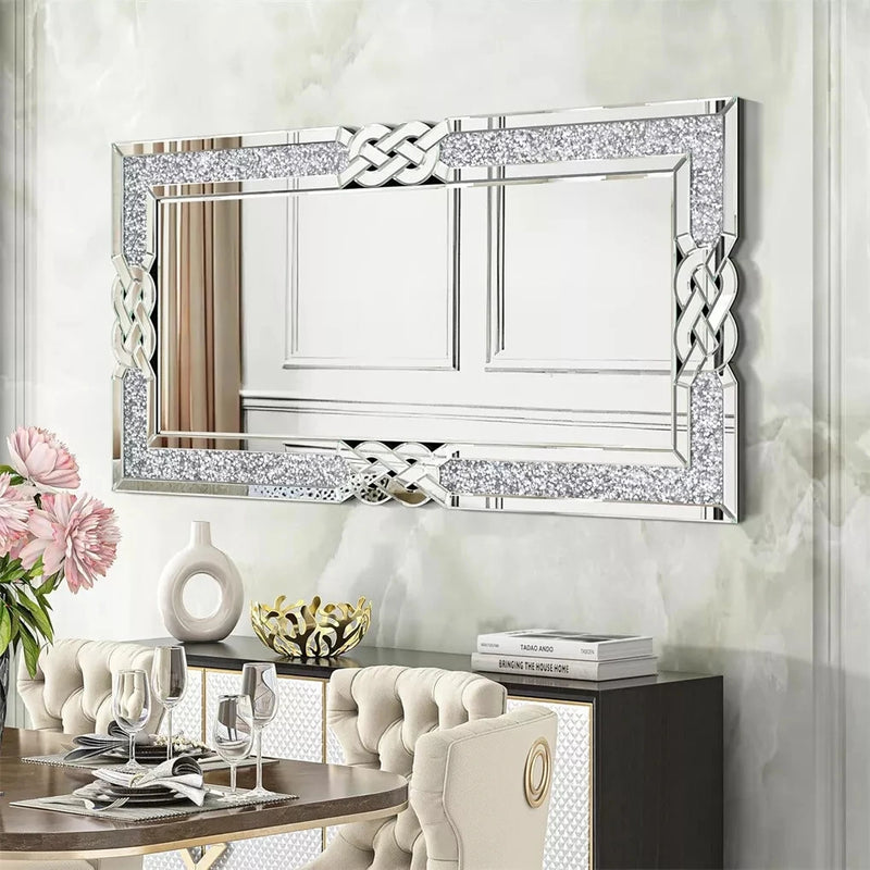 miroir mural en verre avec cadre décoratif en cristal bling