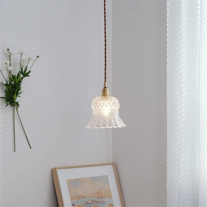 lustre vintage en laiton avec suspension en verre pour décoration maison