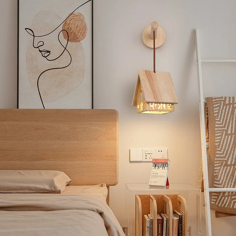 lustre en bois massif pour chambre d'enfant style minimaliste LED