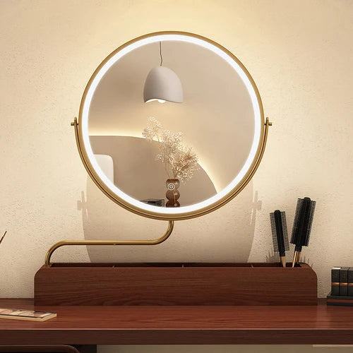 miroir décoratif à led rétro en bois pour maquillage