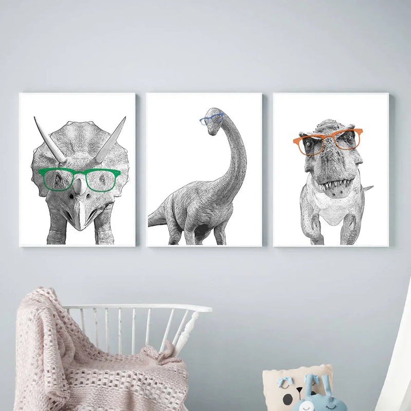 Tableau affiches mignonnes de dinosaures art mural pour enfants kawaii