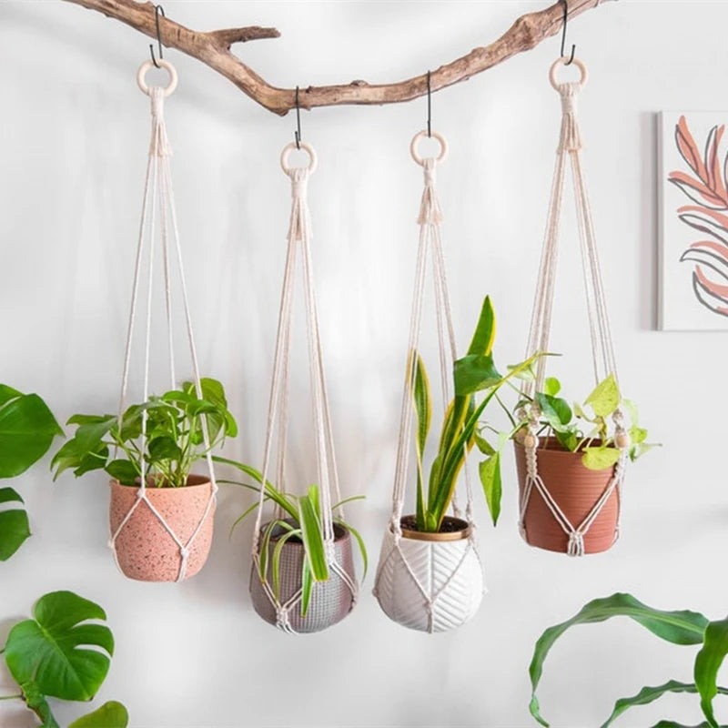 support de plante en macramé suspendu fait main en coton naturel