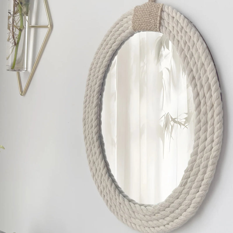 miroir ovale en corde style nautique avec frange en macramé