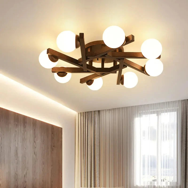 lustre en bois nordique design lumineux pour décoration intérieure