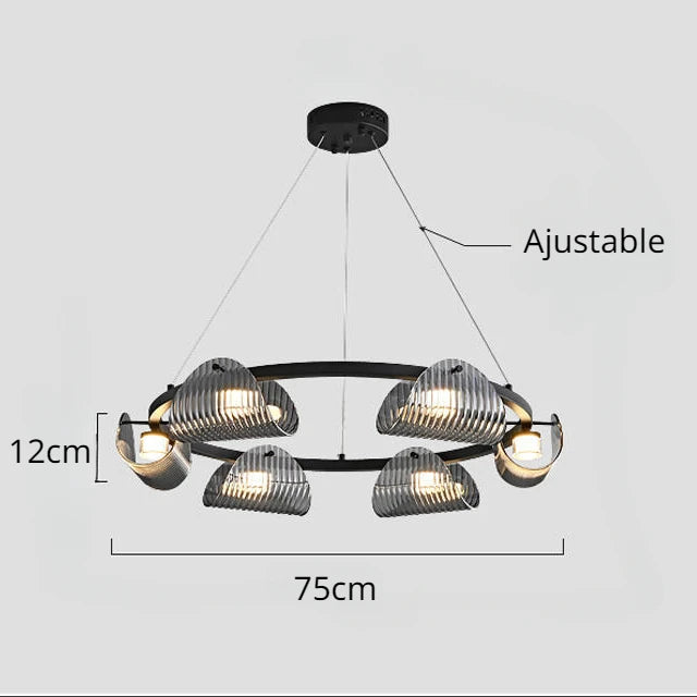 lustre minimaliste italien en verre rayé avec lumières led