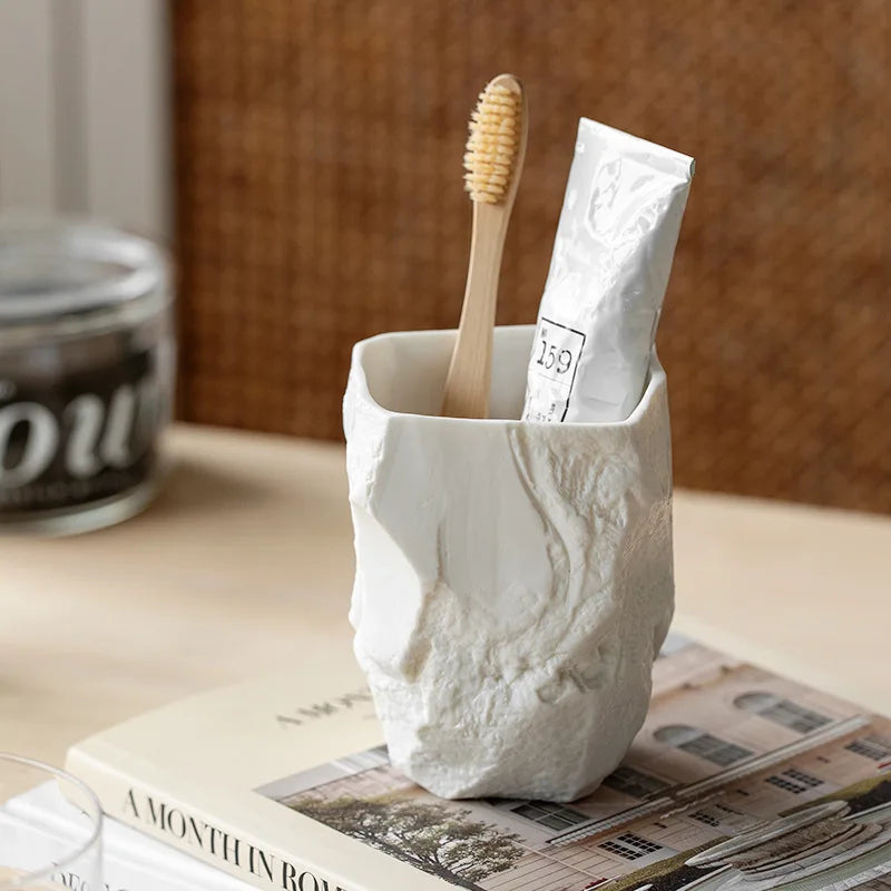 tasse à brosse à dents nordique en céramique artisanale pour salle de bain