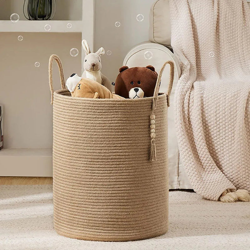 grand panier de rangement tissé avec poignées pliable pour jouets et linge