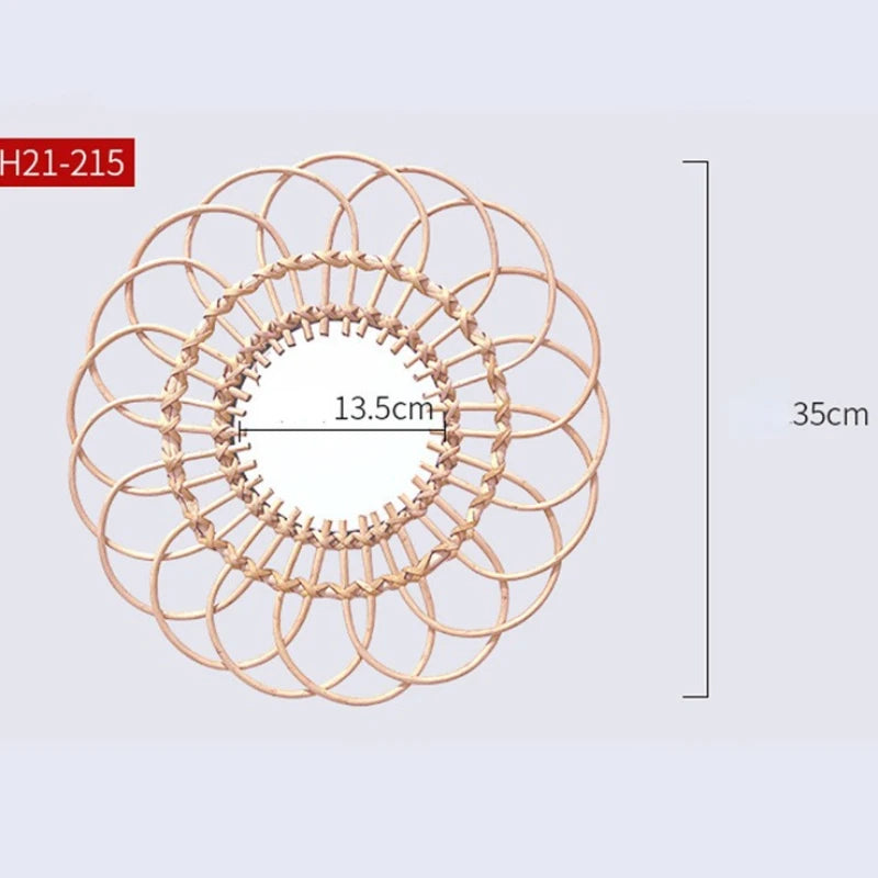 miroir suspendu en rotin tournesol décoratif pour une ambiance bohème
