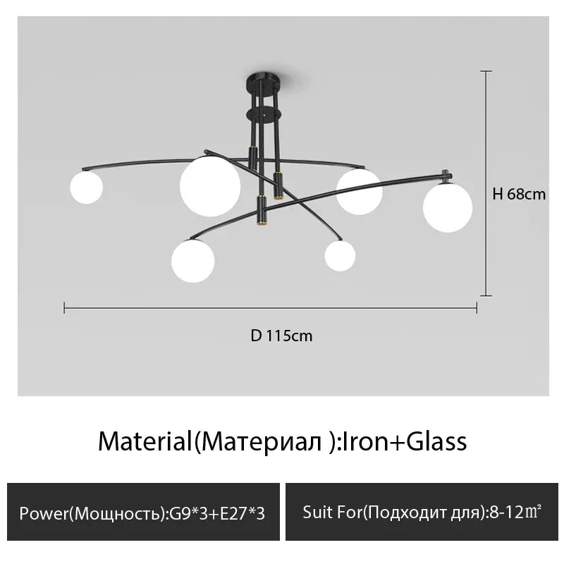 lustre moderne en verre style nordique pour décoration intérieure