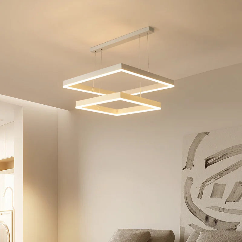 Modern Square LED Chandelier, White Living Restaurant, Kitchen, Bedroom, Rectangular Chandelier, Chandelier