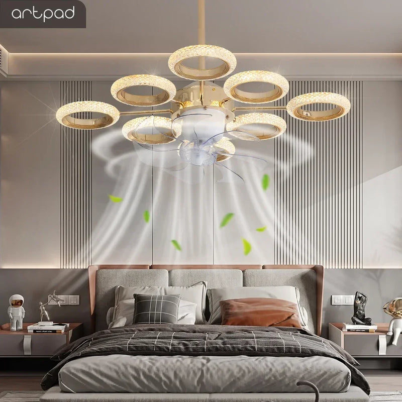 ventilateur de plafond led cristal artpad avec télécommande dimmable