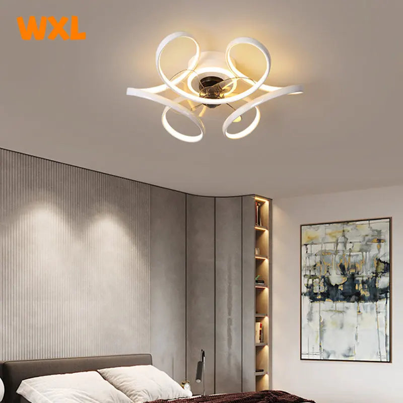 lampe à led moderne avec ventilateur de plafond et télécommande